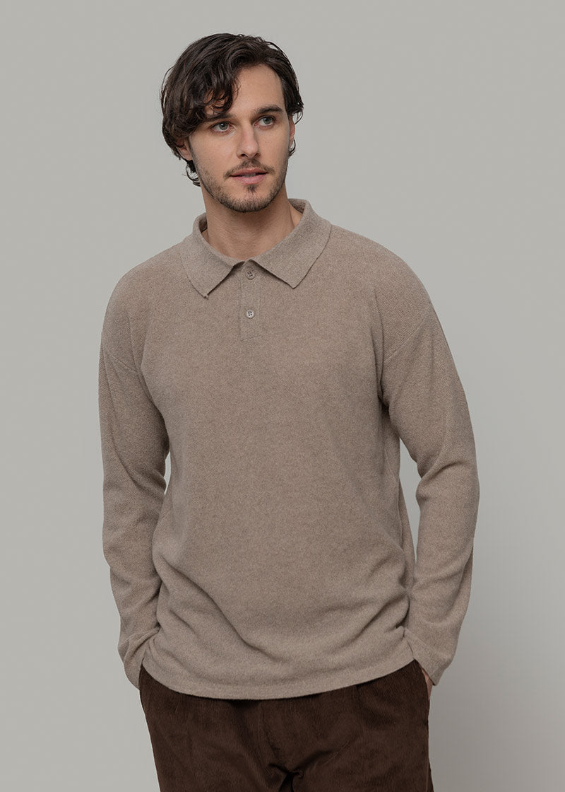polo-uomo-cashmere-rigenerato-ezio-beige - Rifò Lab Moda circolare made in Italy 
