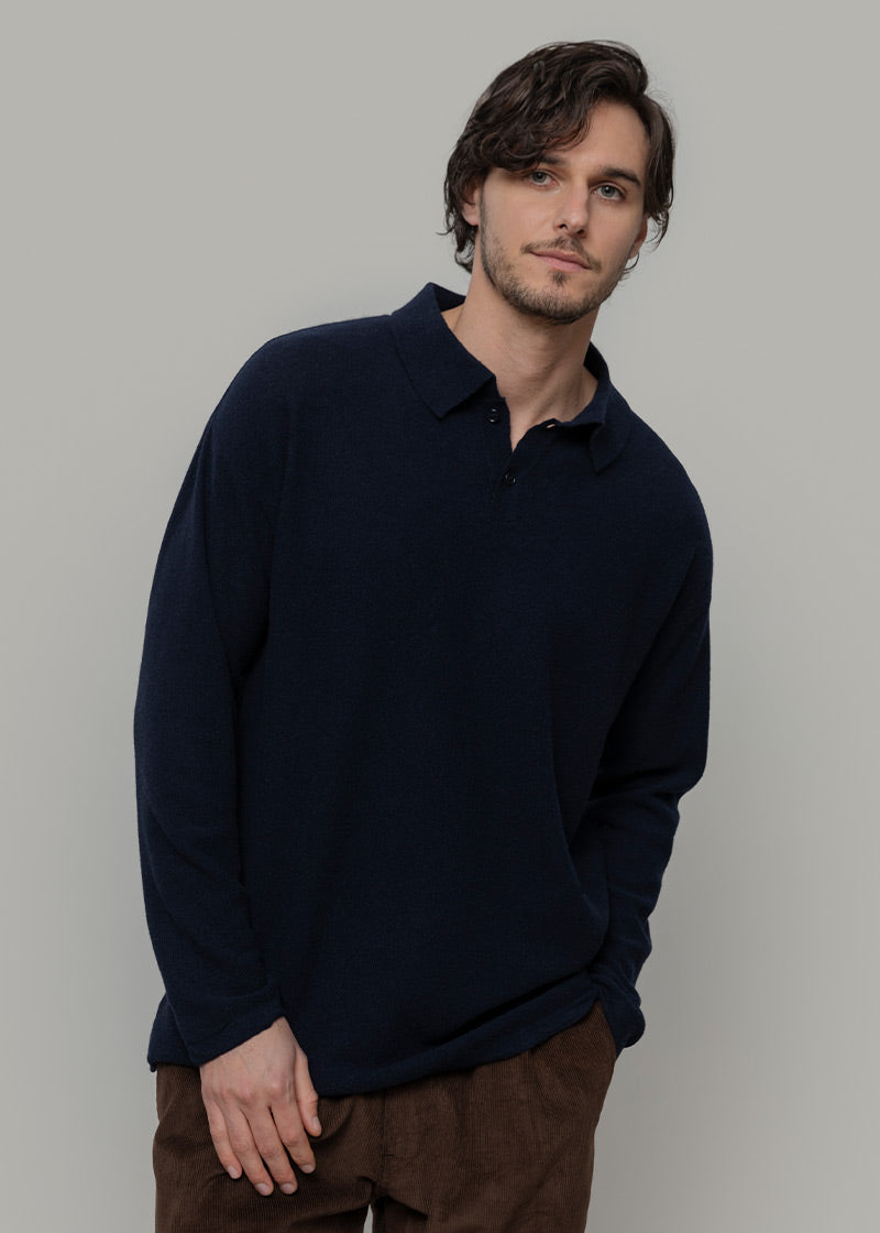 polo-uomo-cashmere-rigenerato-ezio-blu - Rifò Lab Moda circolare made in Italy 
