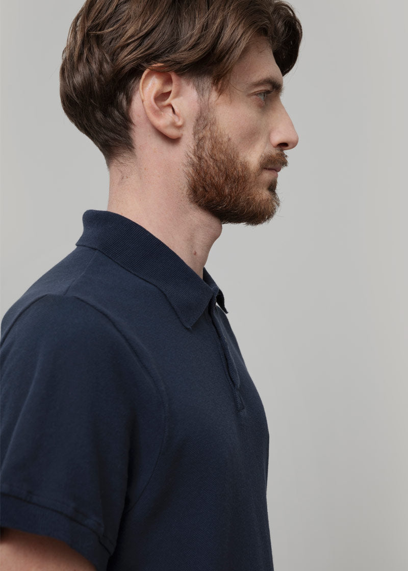 Maglietta Polo Uomo Maniche Corte Cotone Blu Luigi - Rifò