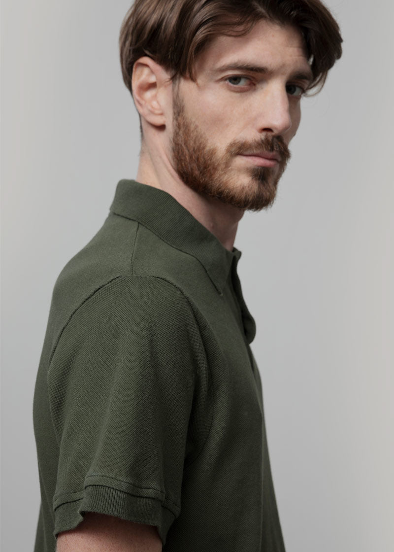 Maglietta Polo Uomo Maniche Corte Cotone Verde Militare Luigi - Rifò