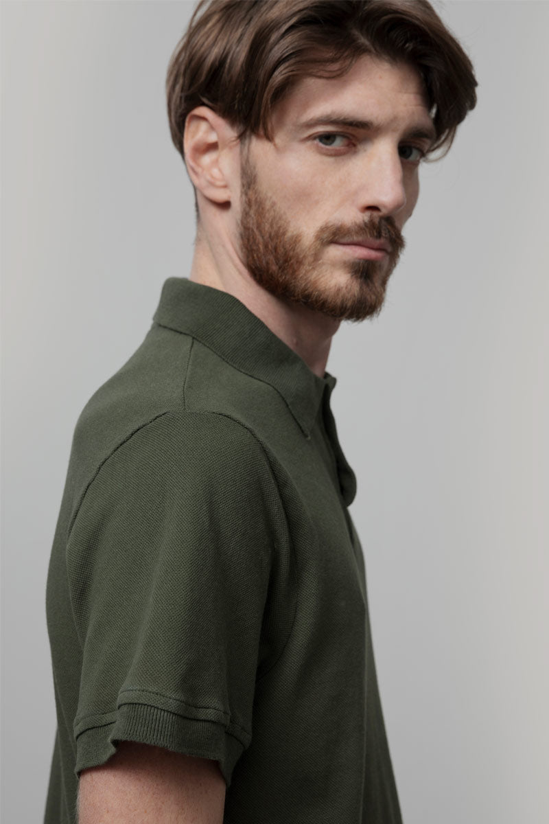 Maglietta Polo Uomo Maniche Corte Cotone Verde Militare Luigi - Rifò