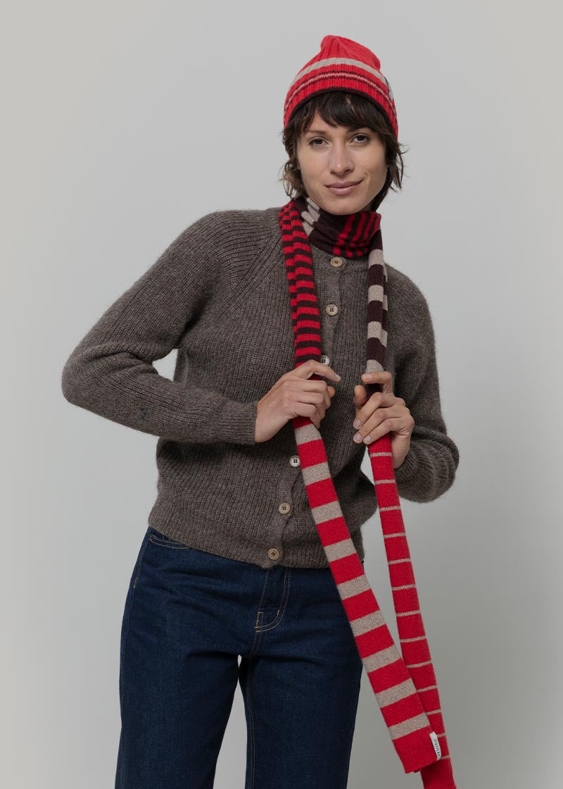 Sciarpa Cashmere Sottile a Righe Rossa Rino - Rifò Lab Moda circolare made in Italy