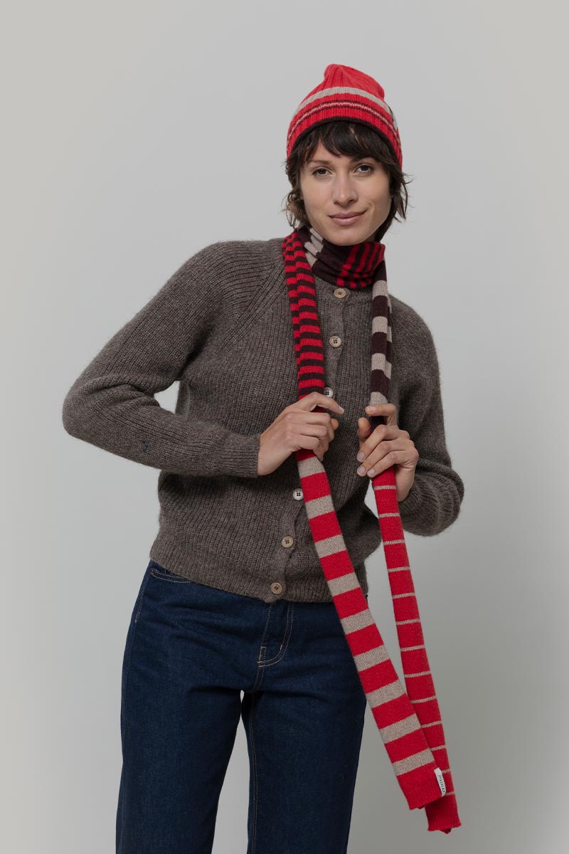 Sciarpa Cashmere Sottile a Righe Rossa Rino - Rifò Lab Moda circolare made in Italy