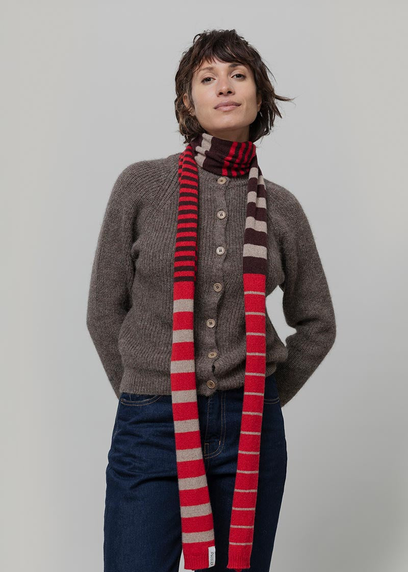 Sciarpa Cashmere Sottile a Righe Rossa Rino - Rifò Lab Moda circolare made in Italy