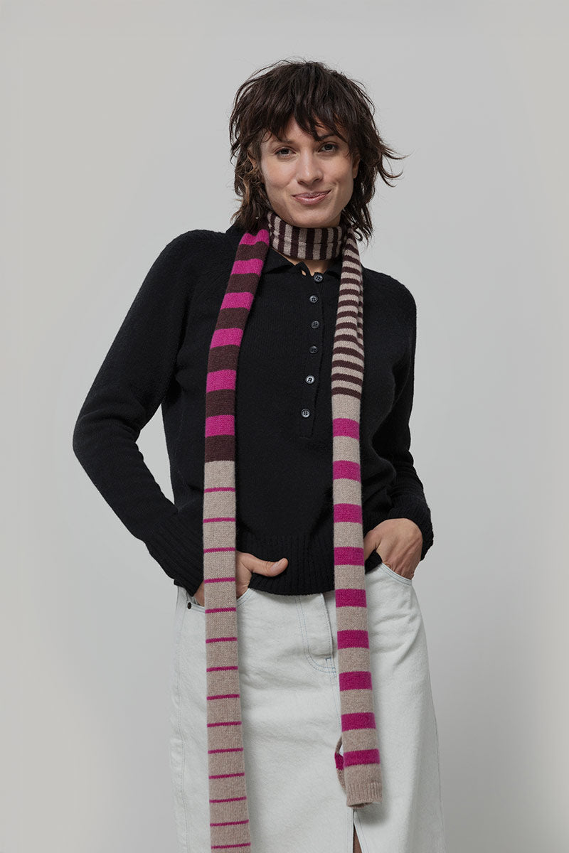 Sciarpa Cashmere Sottile a Righe Beige Rino - Rifò Lab Moda circolare made in Italy