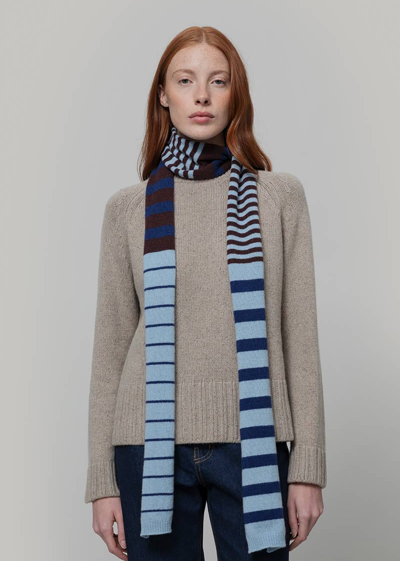 Sciarpa Cashmere Sottile a Righe Azzurro Rino - Rifò Lab Moda circolare made in Italy
