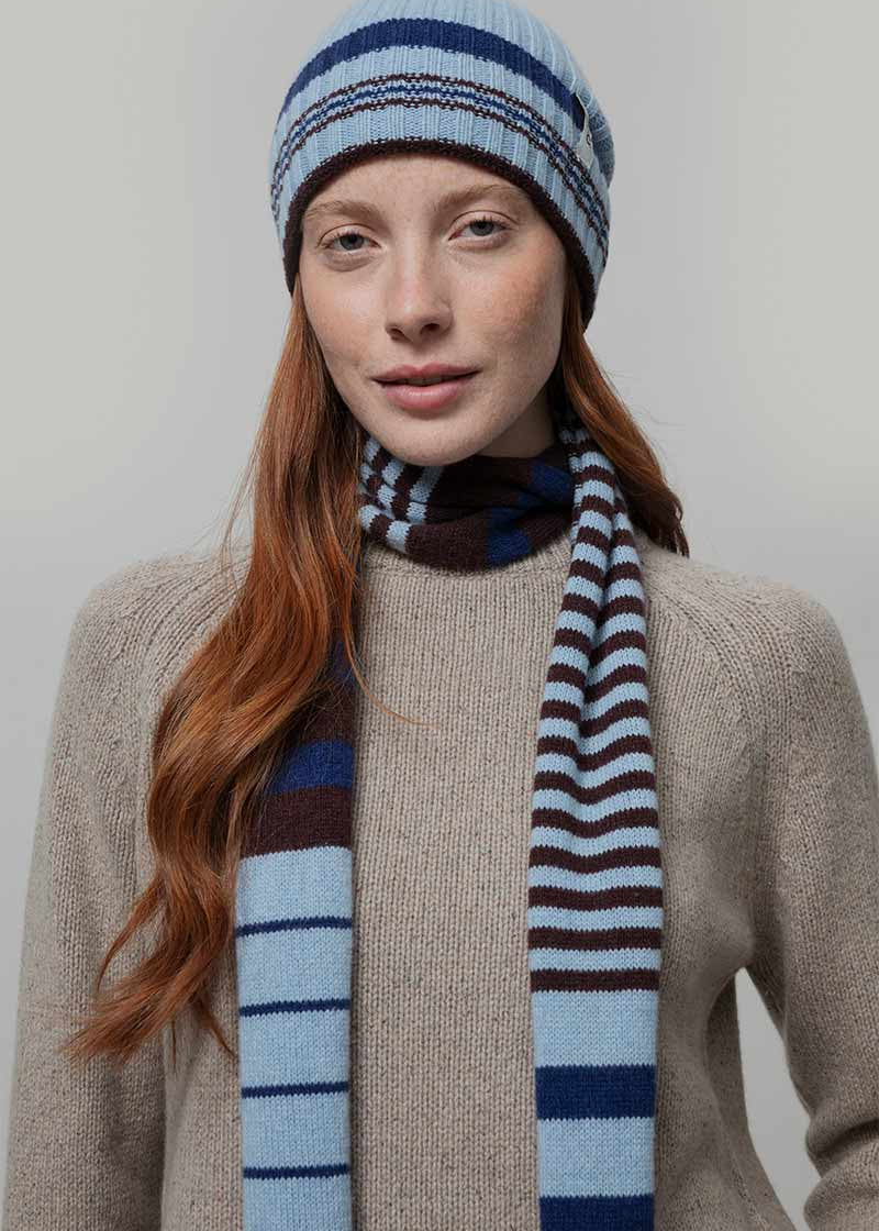 Sciarpa Cashmere Sottile a Righe Azzurro Rino - Rifò Lab Moda circolare made in Italy