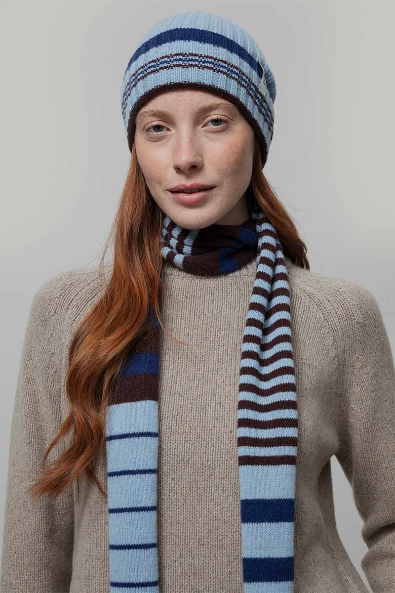 Sciarpa Cashmere Sottile a Righe Azzurro Rino - Rifò Lab Moda circolare made in Italy