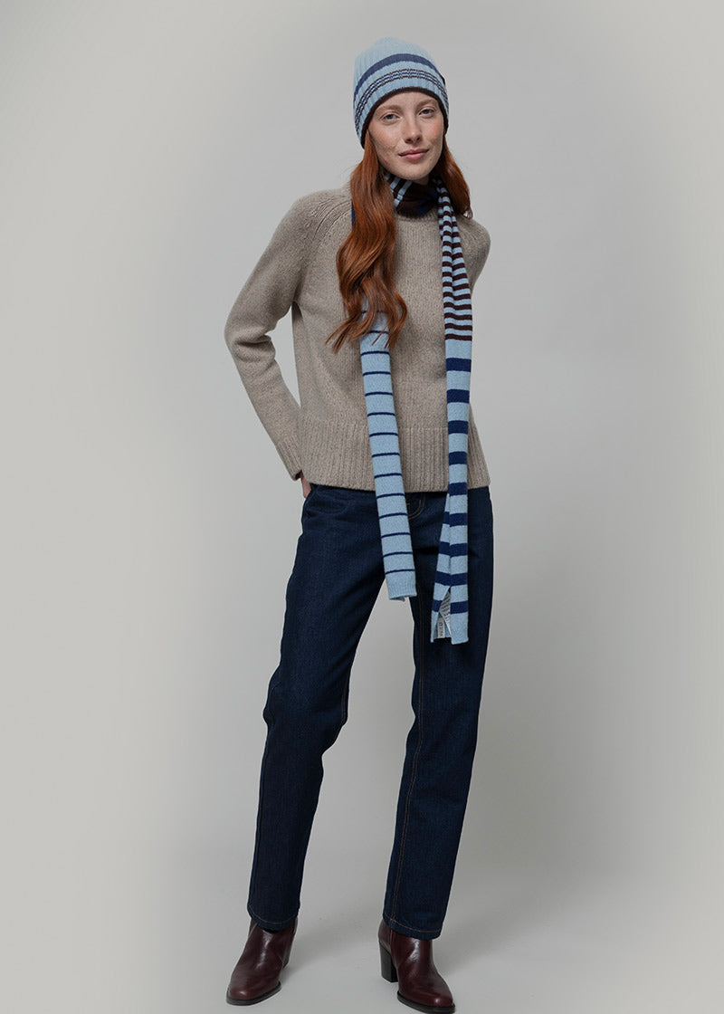 Sciarpa Cashmere Sottile a Righe Azzurro Rino - Rifò Lab Moda circolare made in Italy
