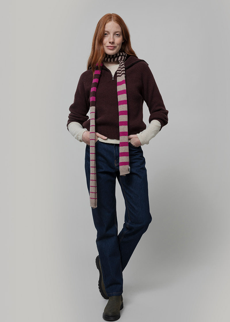 Sciarpa Cashmere Sottile a Righe Beige Rino - Rifò Lab Moda circolare made in Italy