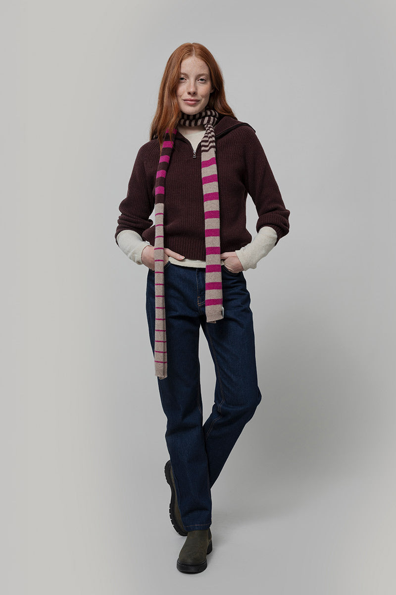Sciarpa Cashmere Sottile a Righe Beige Rino - Rifò Lab Moda circolare made in Italy