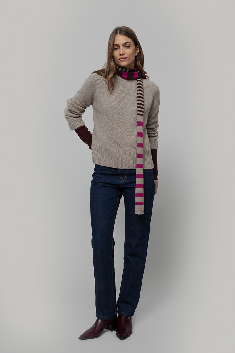 Sciarpa Cashmere Sottile a Righe Beige Rino - Rifò Lab Moda circolare made in Italy