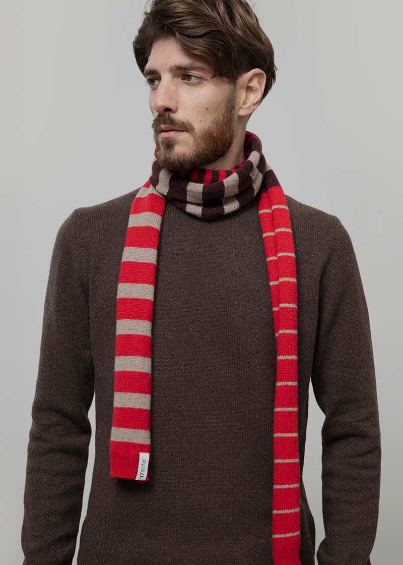 Sciarpa Cashmere Sottile a Righe Rossa Rino - Rifò Lab Moda circolare made in Italy