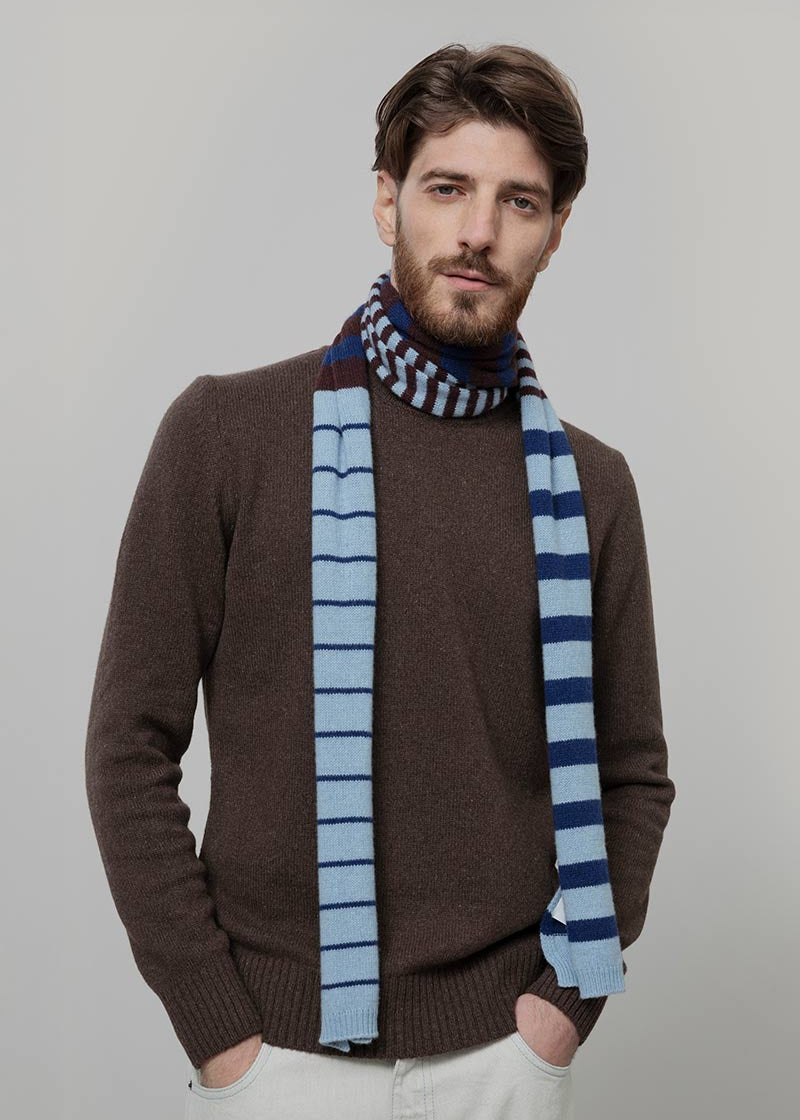 Sciarpa Cashmere Sottile a Righe Azzurro Rino - Rifò Lab Moda circolare made in Italy