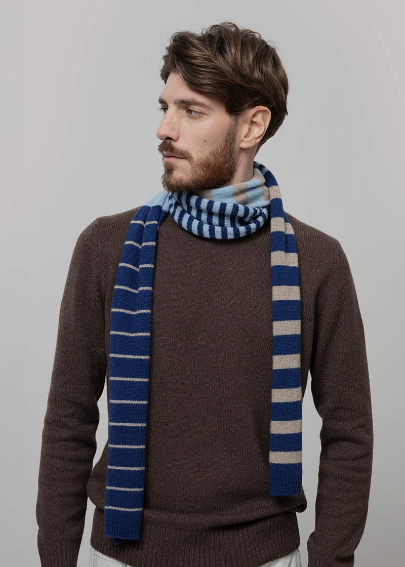Sciarpa Cashmere Sottile a Righe Blu Rino - Rifò Lab Moda circolare made in Italy