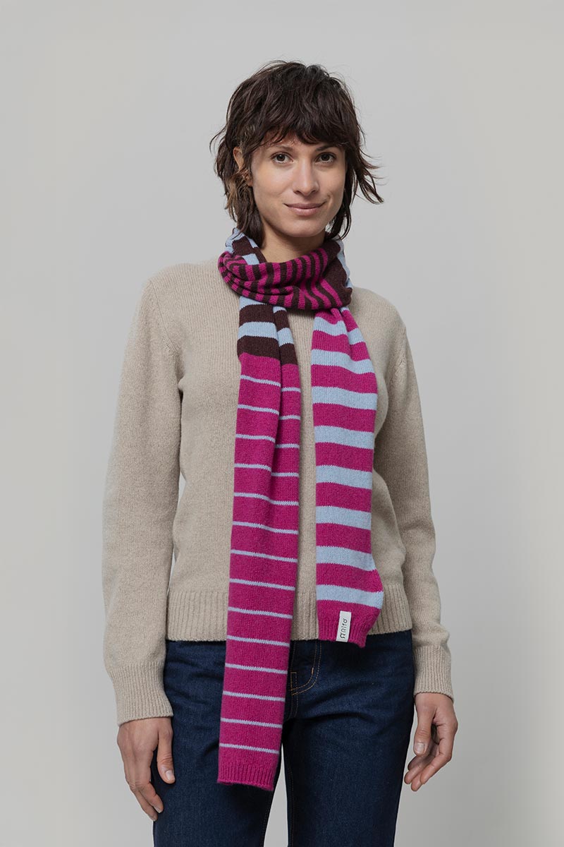 Sciarpa Cashmere Sottile a Righe Fucsia Rino - Rifò Lab Moda circolare made in Italy