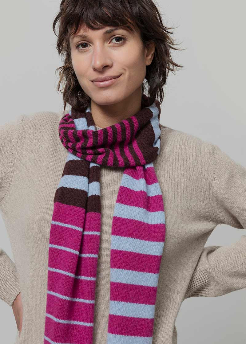 Sciarpa Cashmere Sottile a Righe Fucsia Rino - Rifò Lab Moda circolare made in Italy