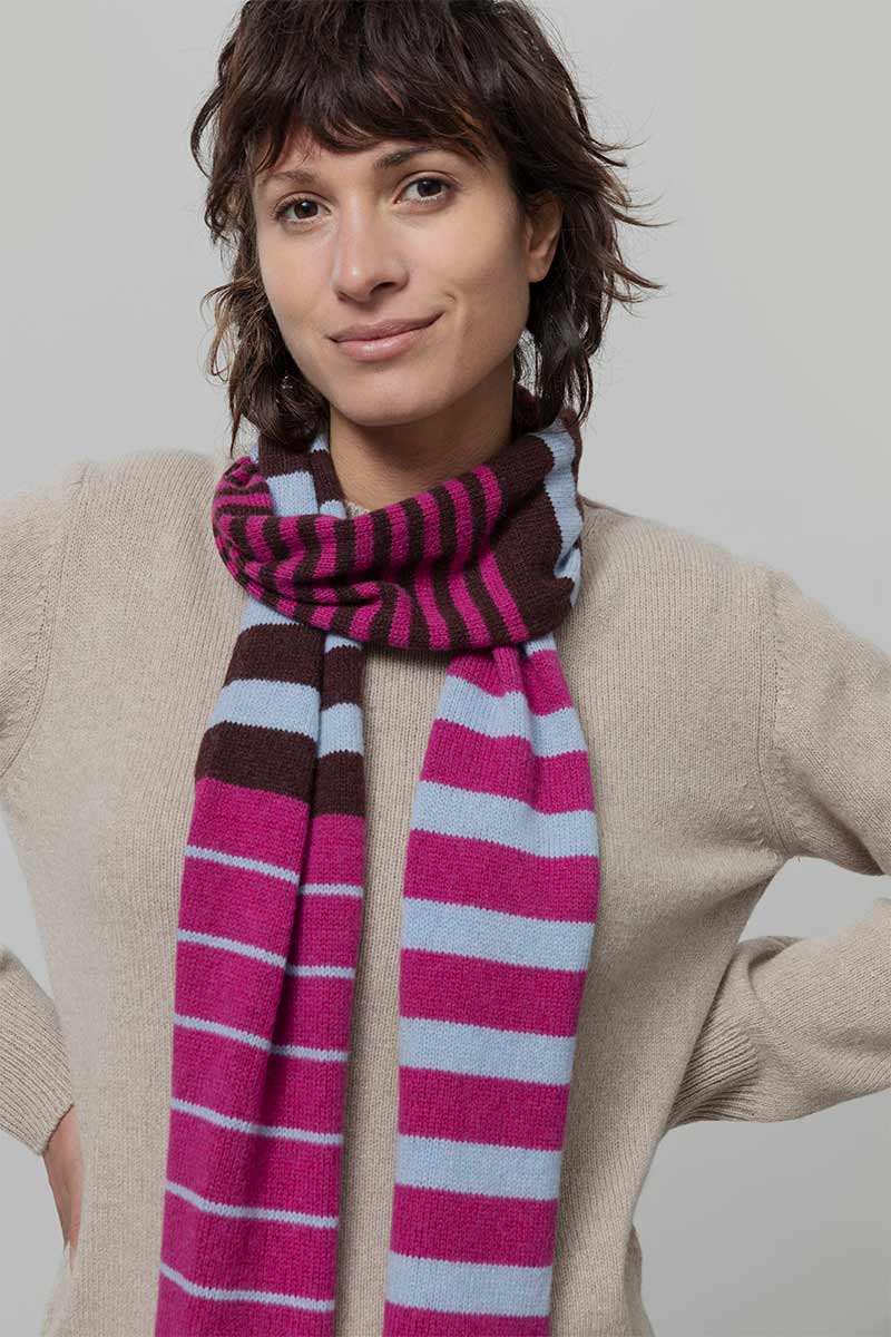 Sciarpa Cashmere Sottile a Righe Fucsia Rino - Rifò Lab Moda circolare made in Italy