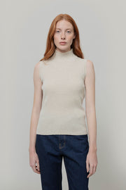 Gilet Donna Collo Alto Lana Riciclata Mariella  - Rifò Lab Moda circolare made in Italy
Beige Papiro