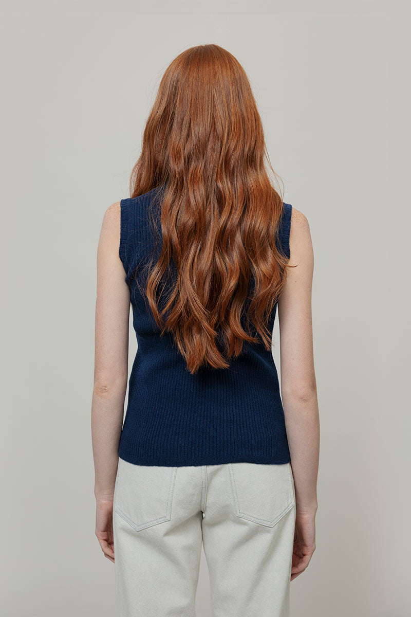 Gilet Donna Collo Alto Lana Riciclata Mariella  - Rifò Lab Moda circolare made in Italy
Blu Abisso