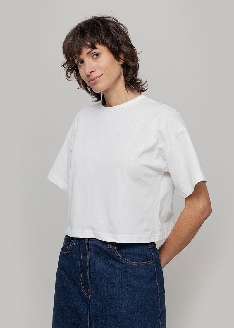 T Shirt Crop Top Donna Cotone Rigenerato Bianca Alessia - Rifò