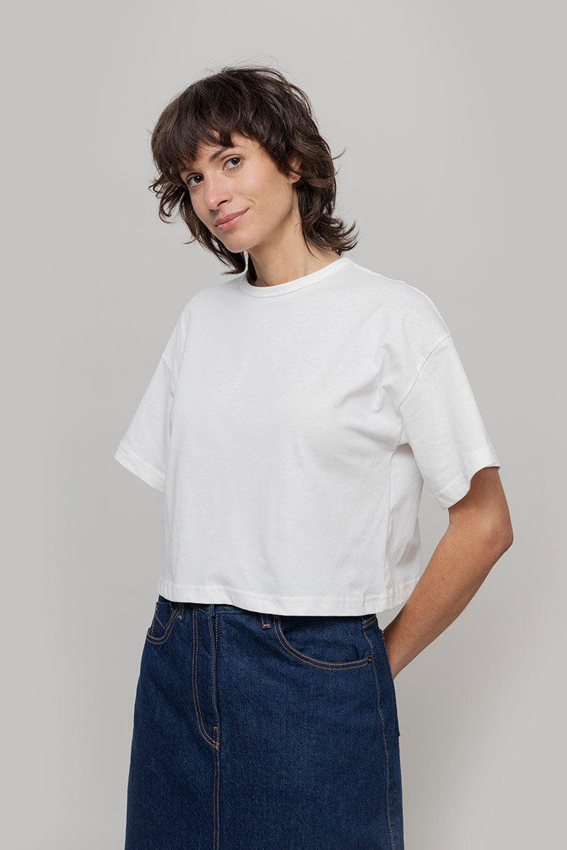 T Shirt Crop Top Donna Cotone Rigenerato Bianca Alessia - Rifò