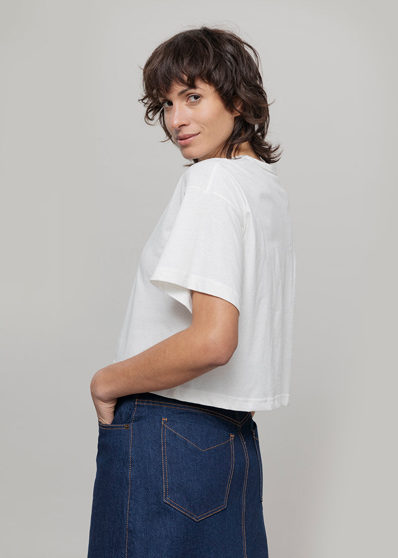 T Shirt Crop Top Donna Cotone Rigenerato Bianca Alessia - Rifò