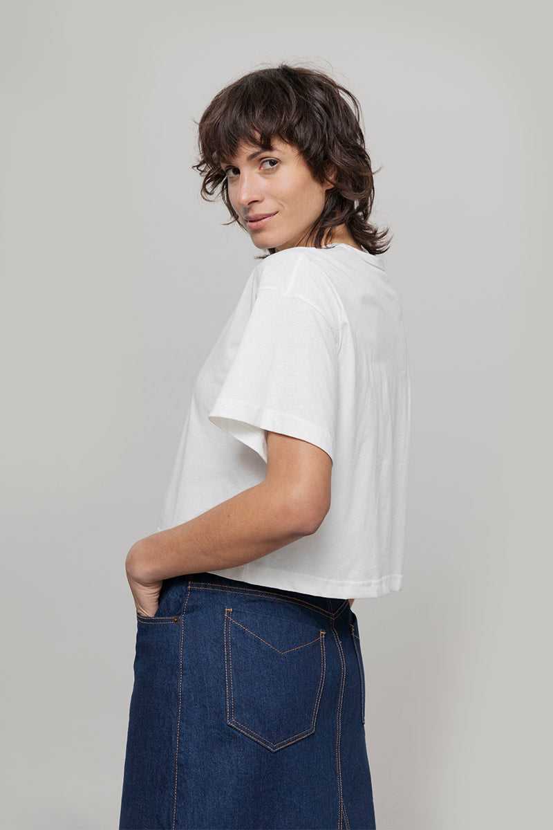 T Shirt Crop Top Donna Cotone Rigenerato Bianca Alessia - Rifò