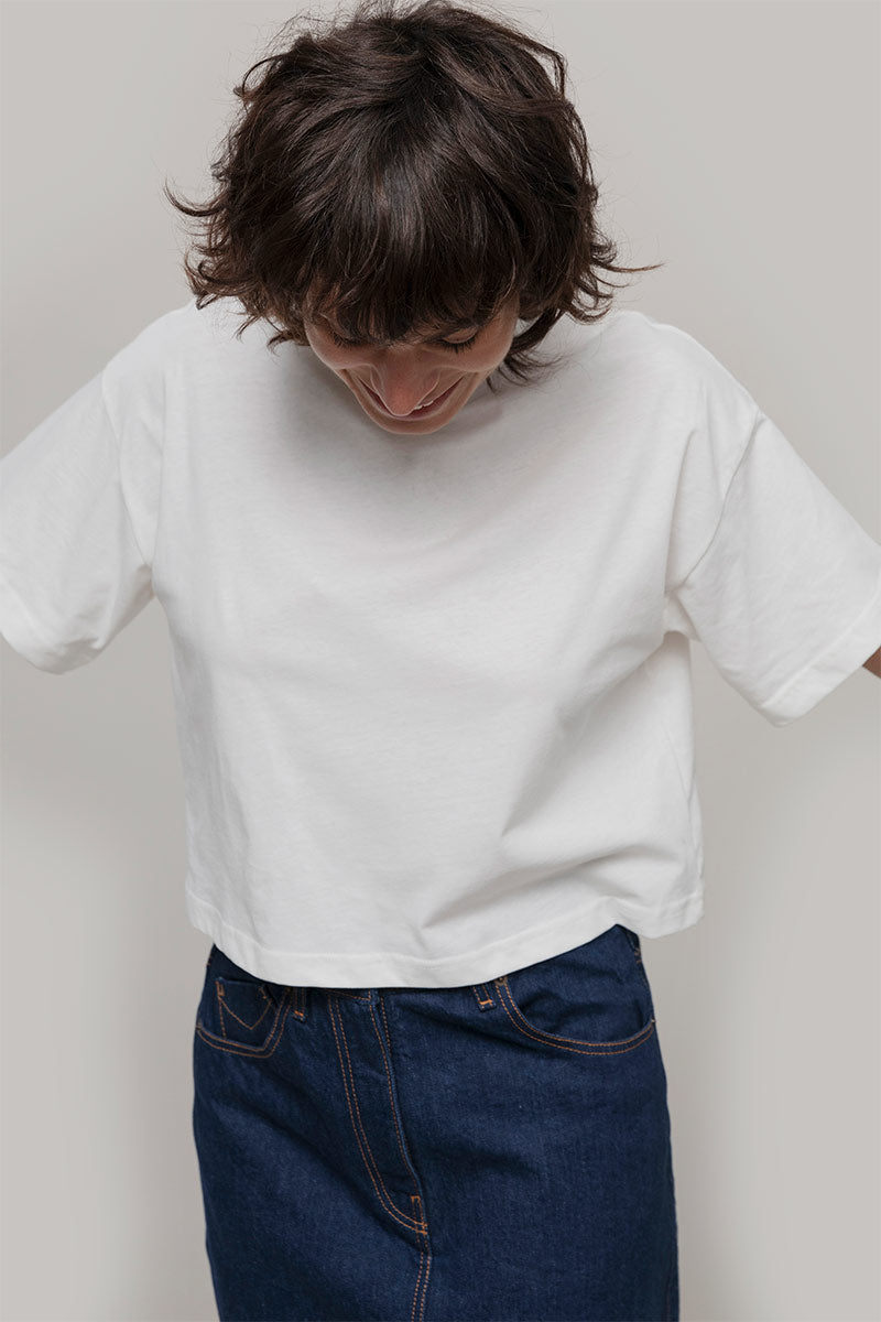 T Shirt Crop Top Donna Cotone Rigenerato Bianca Alessia - Rifò