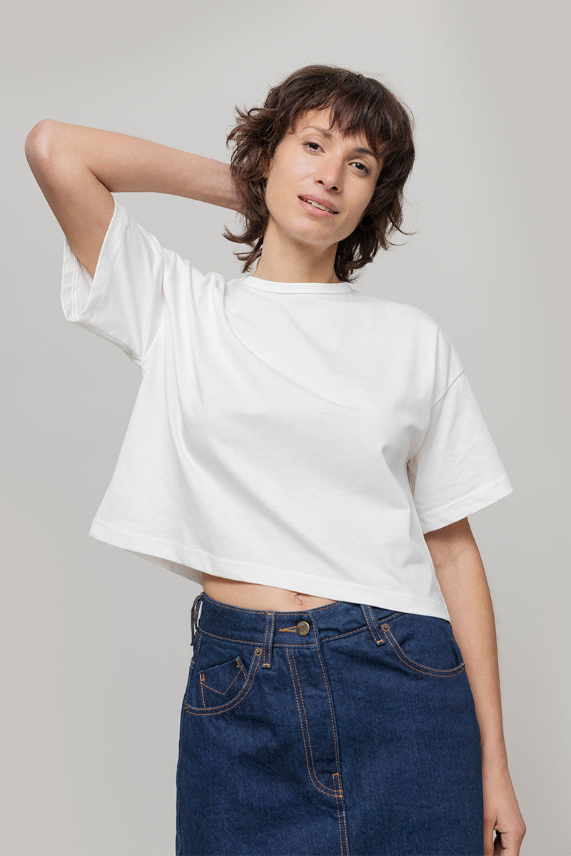 T Shirt Crop Top Donna Cotone Rigenerato Bianca Alessia - Rifò