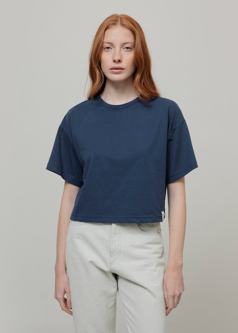 T Shirt Crop Top Donna Cotone Rigenerato Blu Alessia - Rifò
