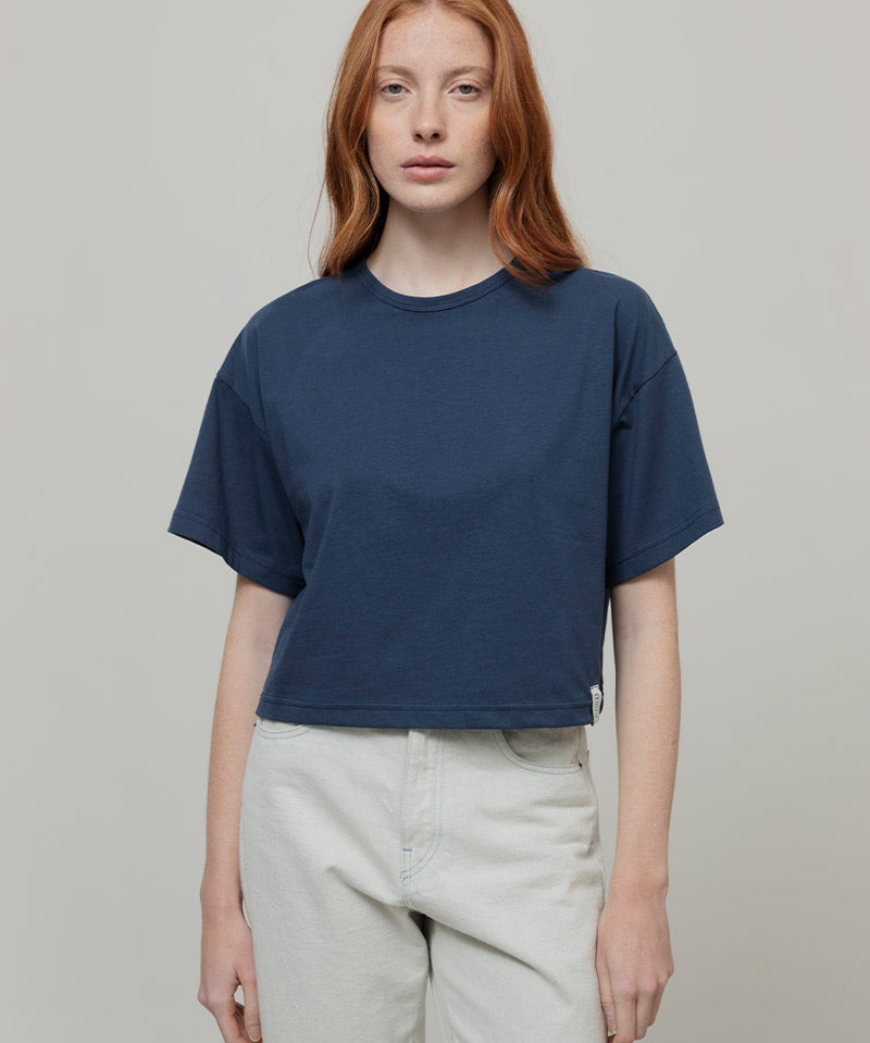 T Shirt Crop Top Donna Cotone Rigenerato Blu Alessia - Rifò