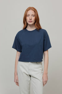 T Shirt Crop Top Donna Cotone Rigenerato Blu Alessia - Rifò