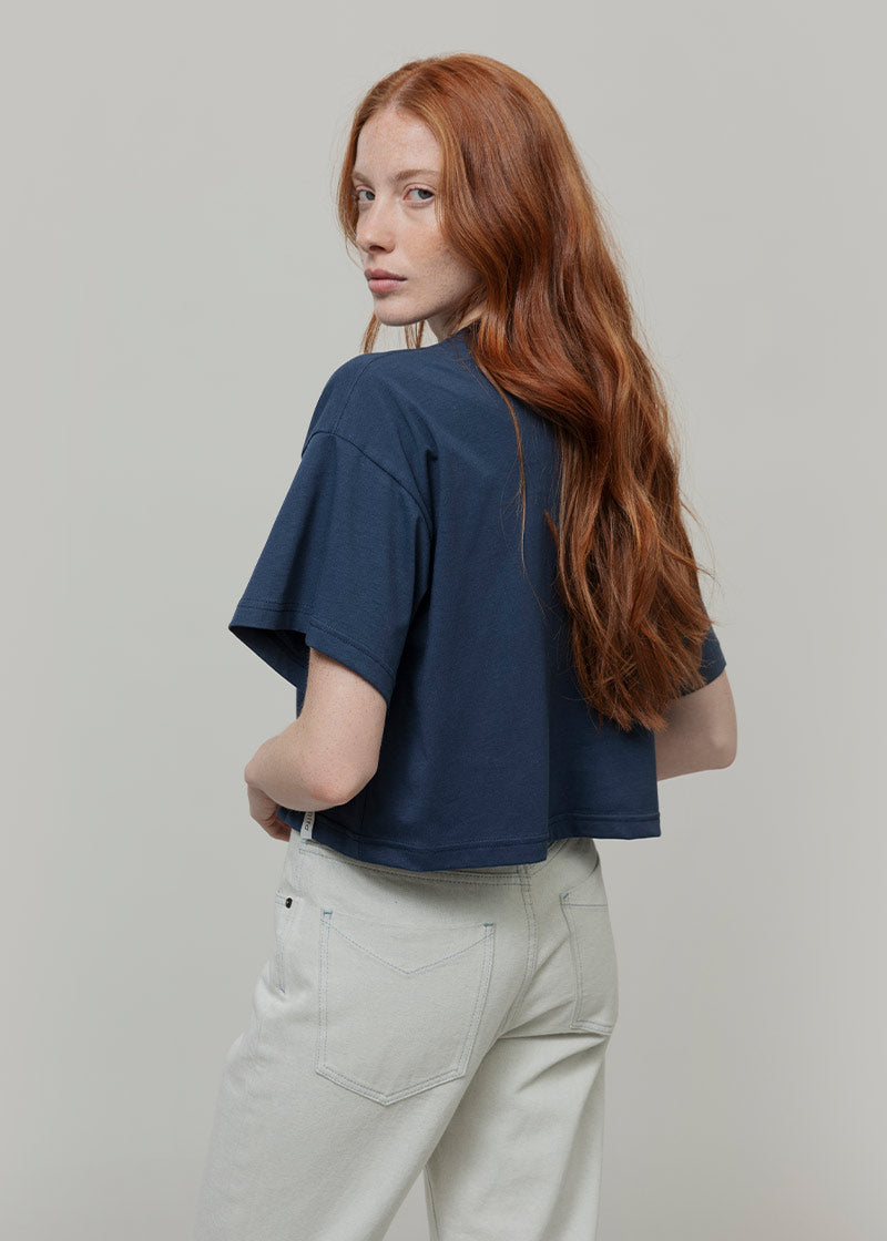 T Shirt Crop Top Donna Cotone Rigenerato Blu Alessia - Rifò
