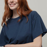 T Shirt Crop Top Donna Cotone Rigenerato Blu Alessia - Rifò