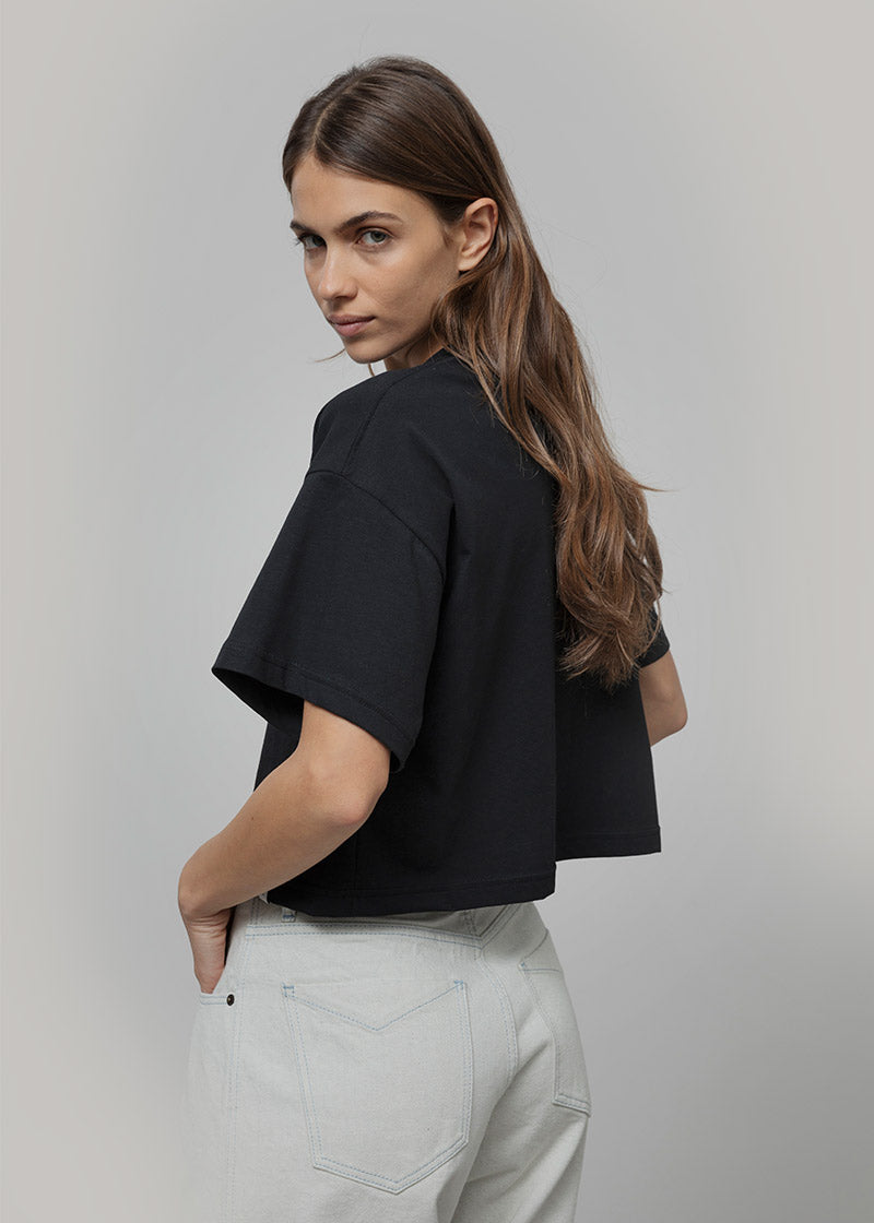 T Shirt Crop Top Donna Cotone Rigenerato Nera Alessia - Rifò