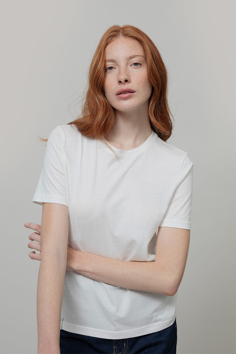 T-Shirt Donna Cotone Rigenerato Mimma Bianco - Rifò Lab Moda circolare made in Italy