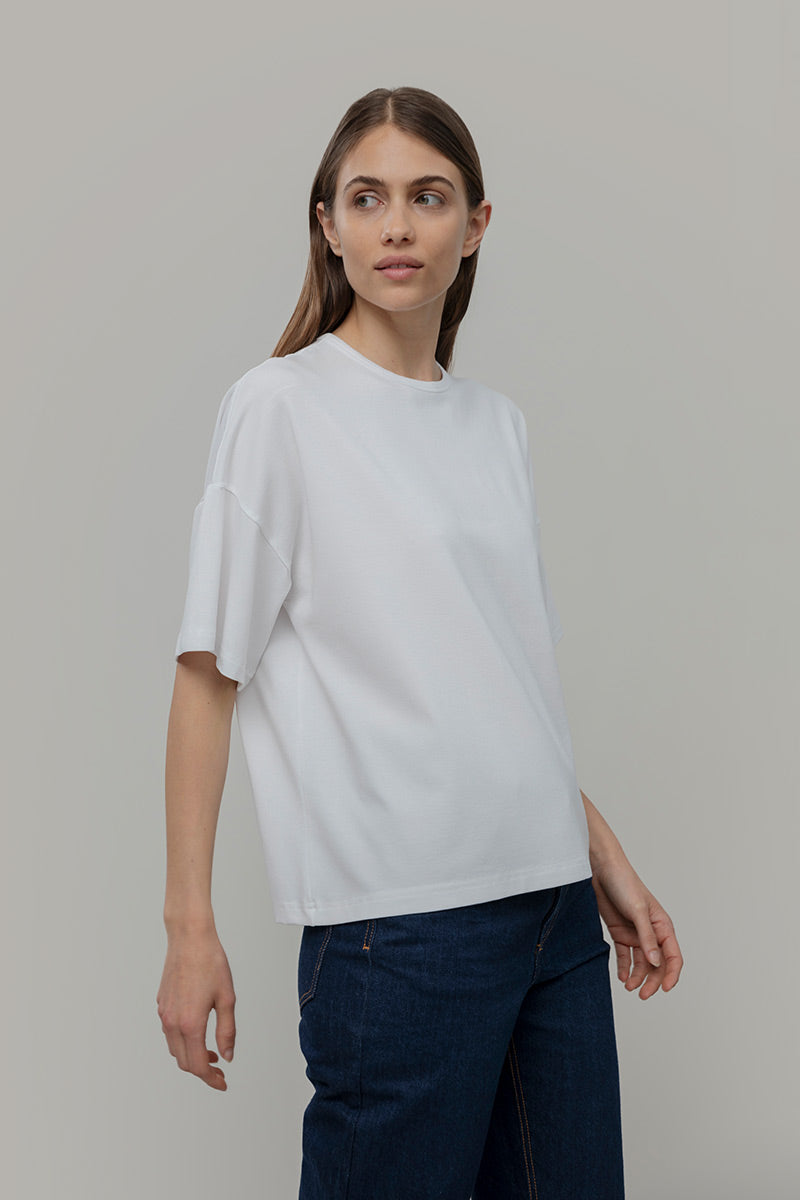 T Shirt Oversize Donna Bianca Viscosa Sienna - Rifò Lab Moda circolare made in Italy