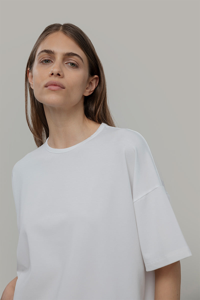 T Shirt Oversize Donna Bianca Viscosa Sienna - Rifò Lab Moda circolare made in Italy