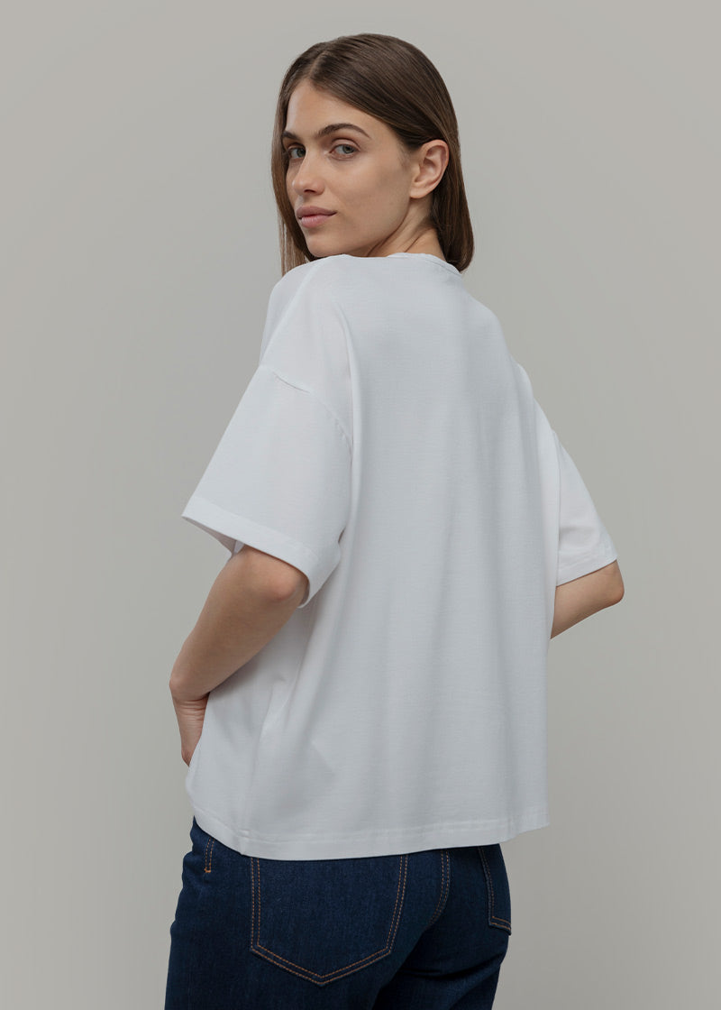 T Shirt Oversize Donna Bianca Viscosa Sienna - Rifò Lab Moda circolare made in Italy