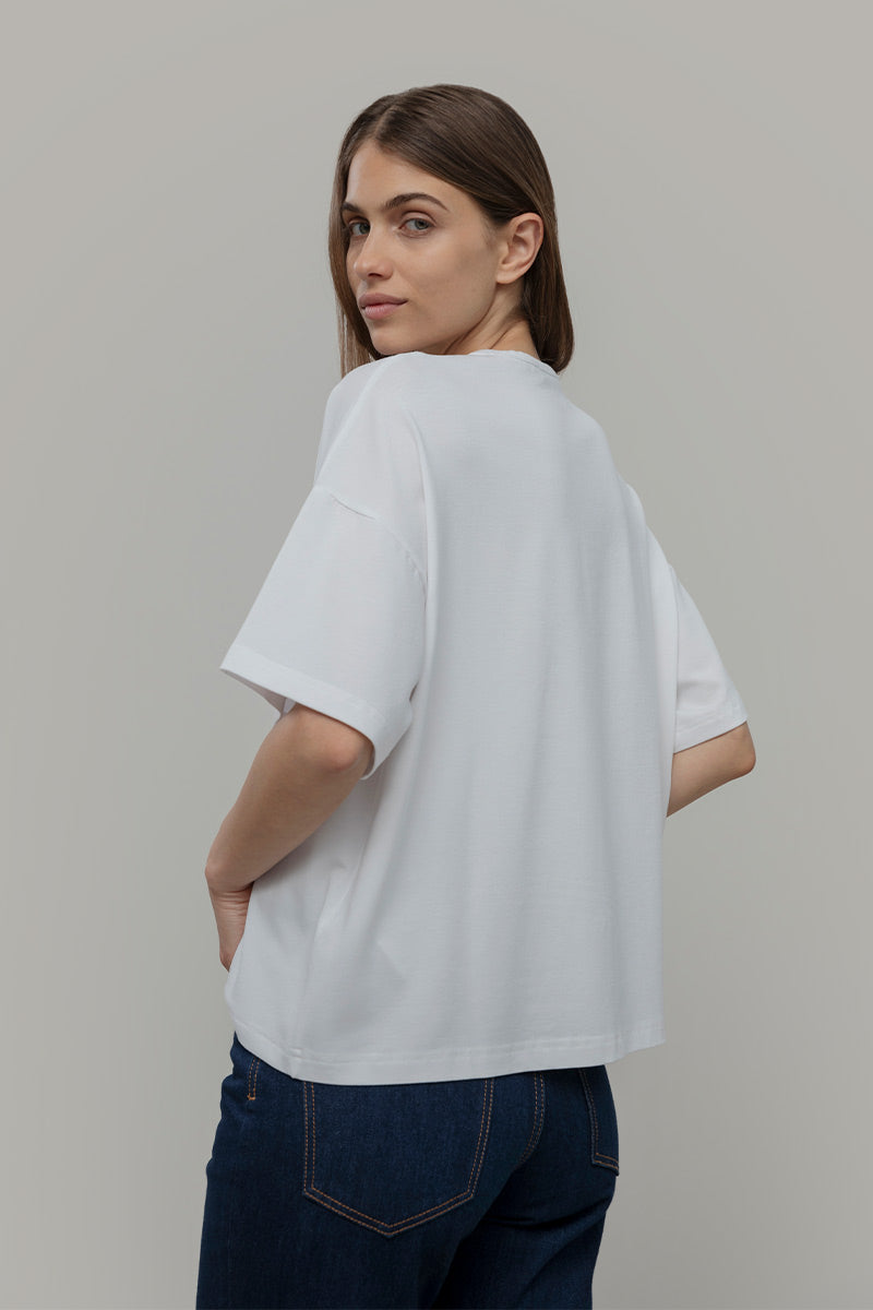 T Shirt Oversize Donna Bianca Viscosa Sienna - Rifò Lab Moda circolare made in Italy