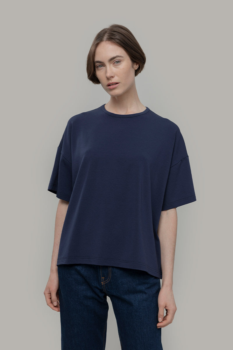 T Shirt Oversize Donna Blu Viscosa Sienna - Rifò Lab Moda circolare made in Italy