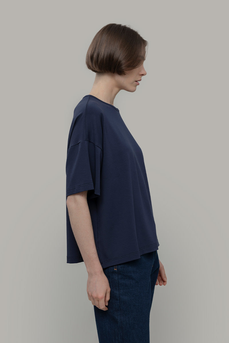 T Shirt Oversize Donna Blu Viscosa Sienna - Rifò Lab Moda circolare made in Italy