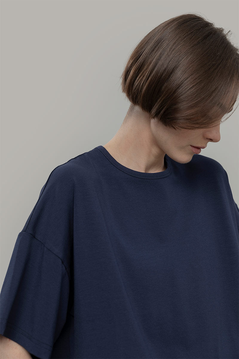 T Shirt Oversize Donna Blu Viscosa Sienna - Rifò Lab Moda circolare made in Italy