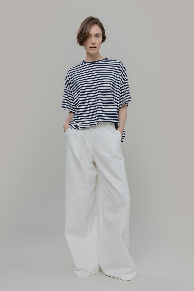 Maglietta a Righe T shirt Oversize Donna Viscosa Sienna - Rifò Lab Moda circolare made in Italy