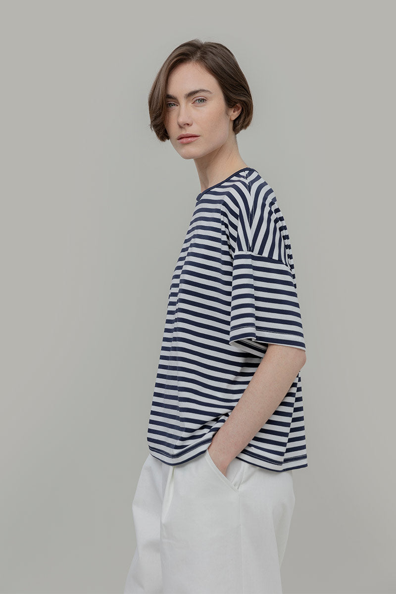 Maglietta a Righe T shirt Oversize Donna Viscosa Sienna - Rifò Lab Moda circolare made in Italy