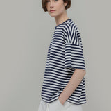 Maglietta a Righe T shirt Oversize Donna Viscosa Sienna - Rifò Lab Moda circolare made in Italy