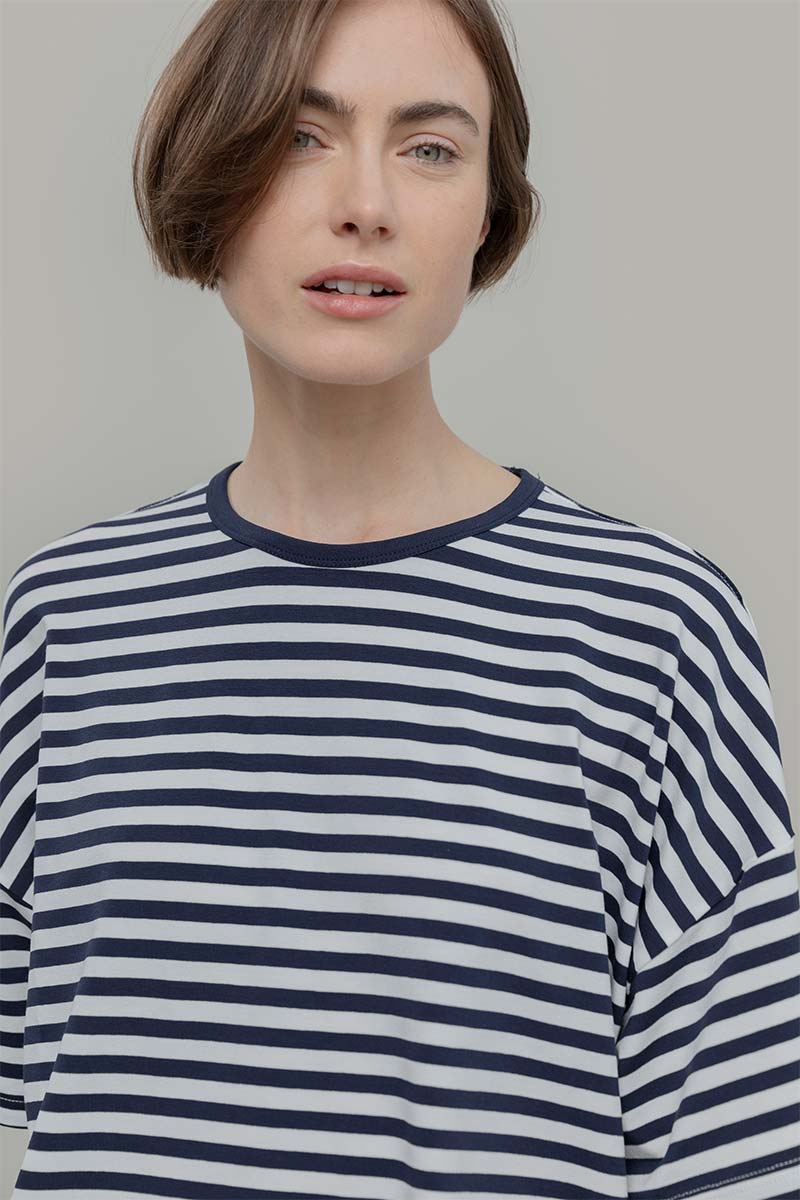 Maglietta a Righe T shirt Oversize Donna Viscosa Sienna - Rifò Lab Moda circolare made in Italy