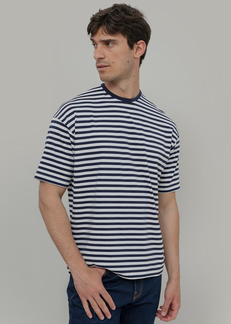 T-shirt a Righe Uomo Viscosa Tancredi - Maglietta a Righe Bianche e Blu