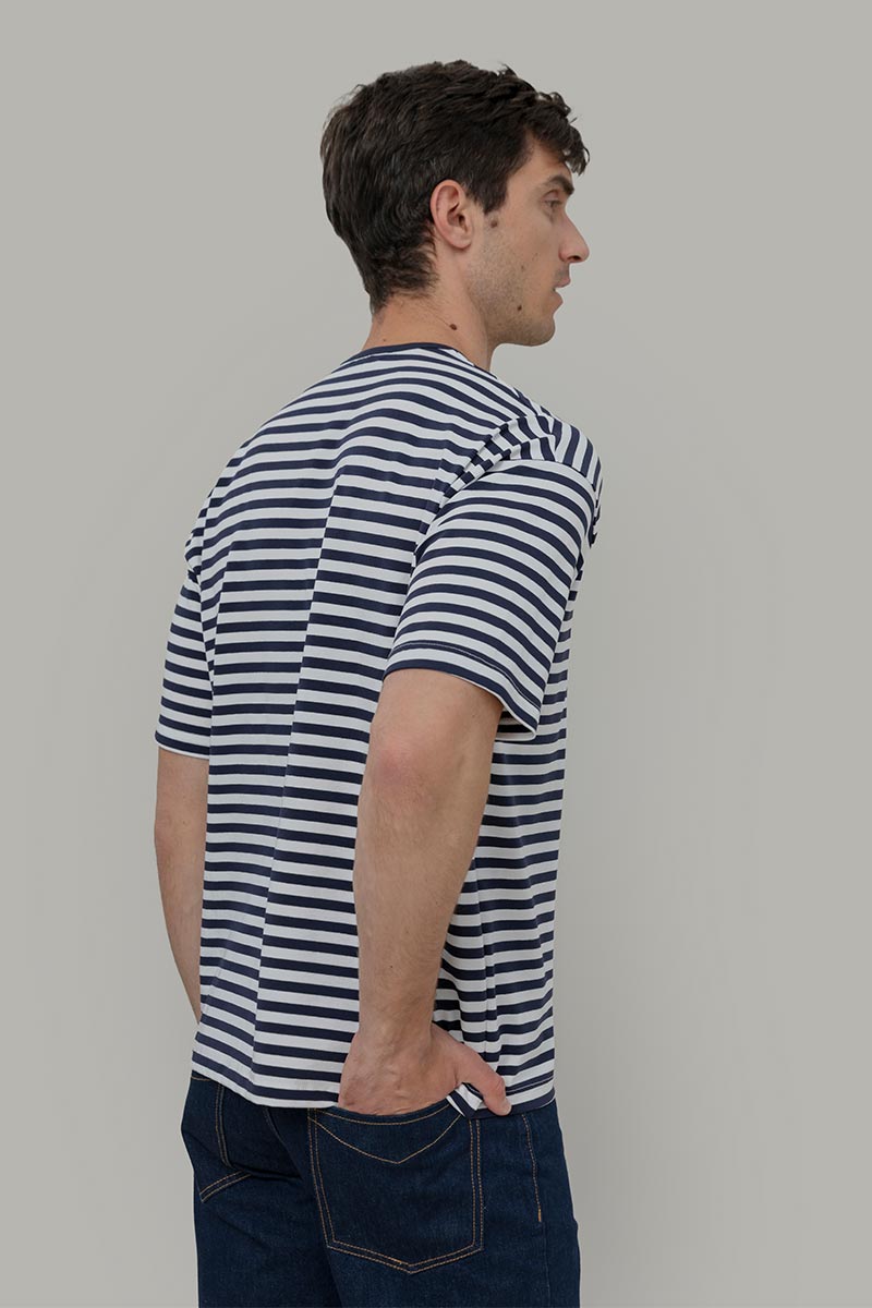 T-shirt a Righe Uomo Viscosa Tancredi - Maglietta a Righe Bianche e Blu